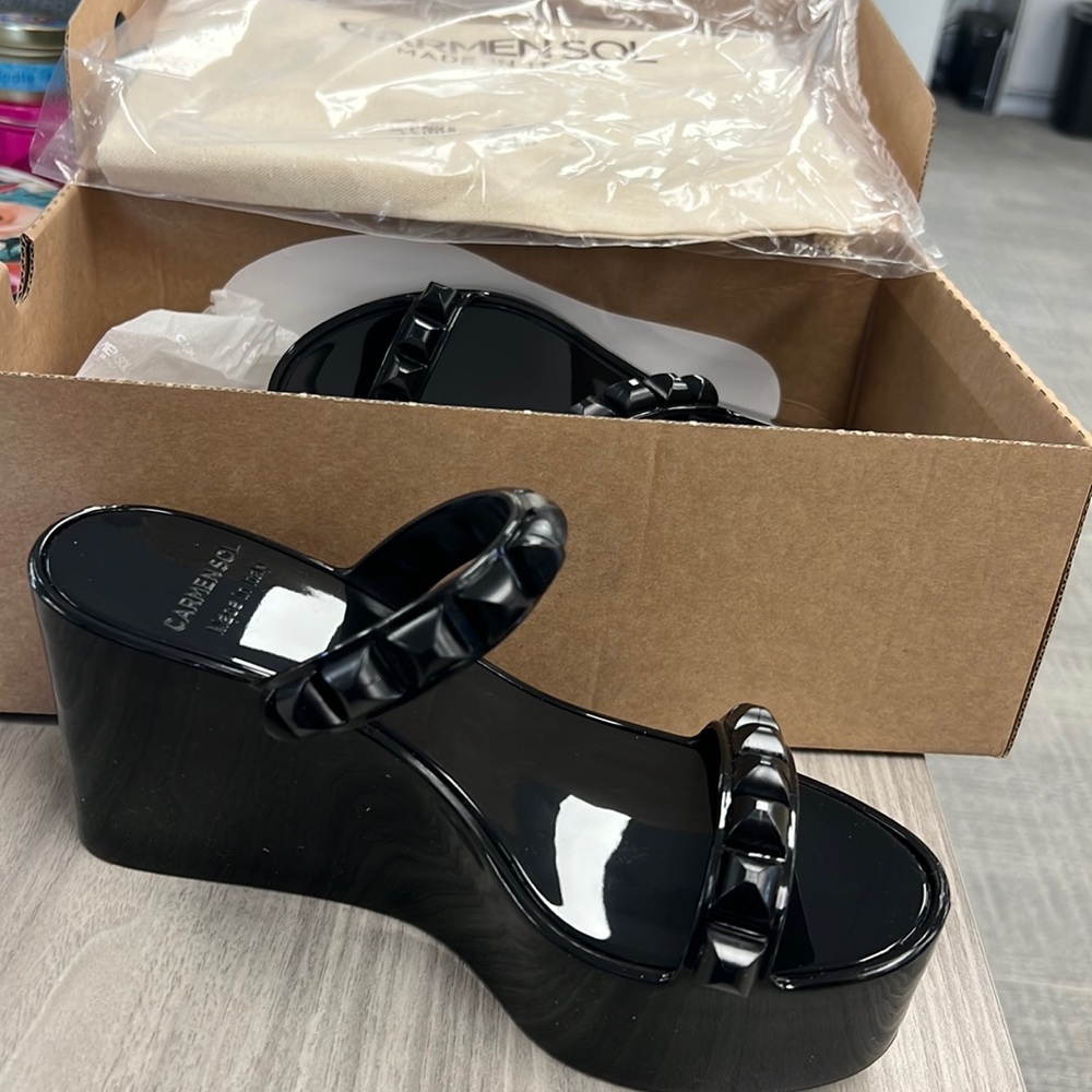 COPY - Carmen Sol Black Mid Wedge Shoes - Tonino Mid